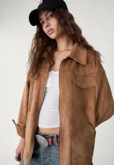 FAUX SUEDE JACKET WITH BUCKLES