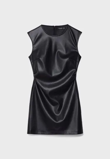 SHORT LEATHER EFFECT DRESS WITH CAP SLEEVES