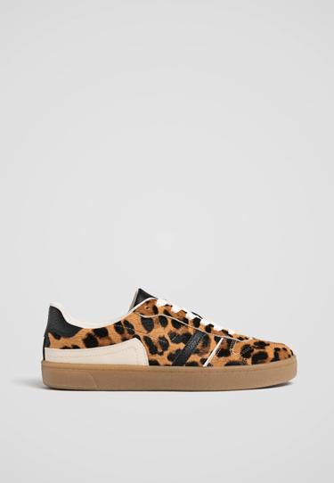 Leopard print leather trainers