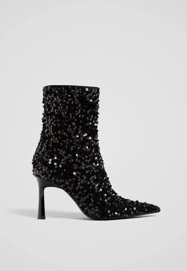 SEQUINNED HIGH-HEEL ANKLE BOOTS