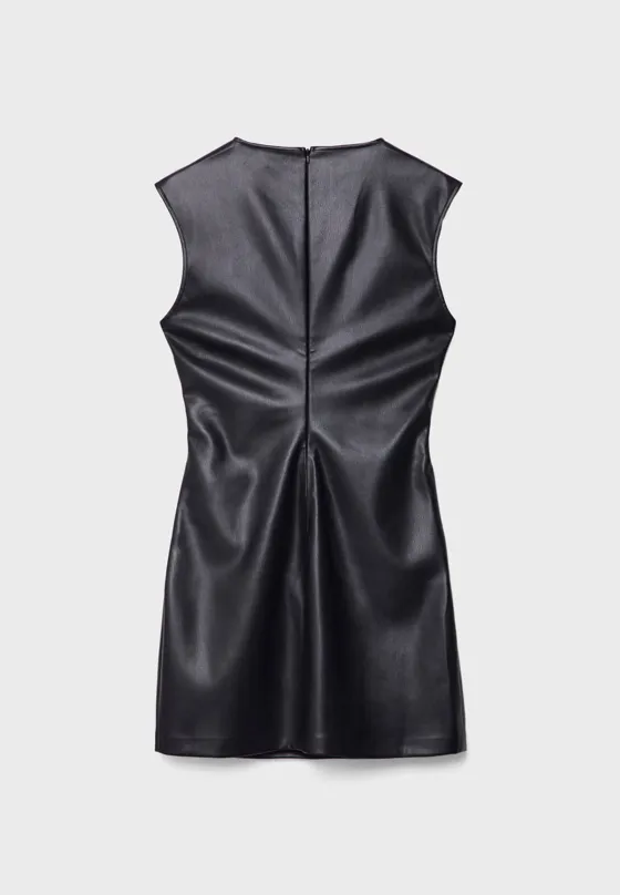 Short leather effect dress with cap sleeves